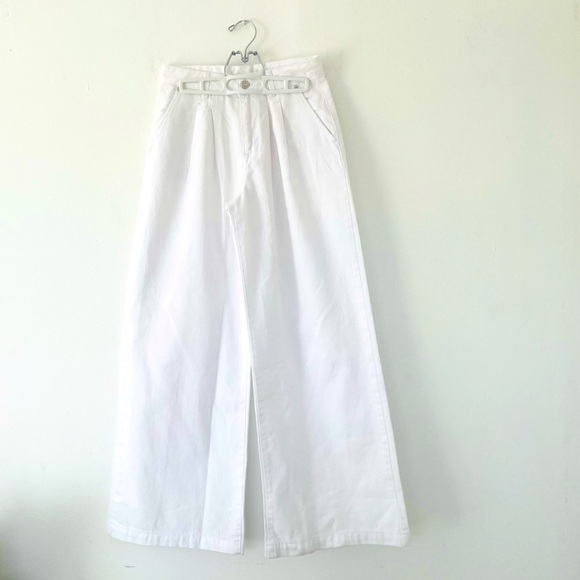 Zara Women’s High Rise Wide Leg White Denim Pants  Size 2 - Picture 1 of 11